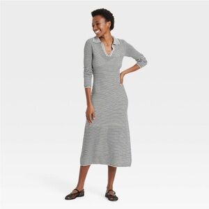 A New Day Black & Cream Striped Maxi Sweater Dress, Long Sleeve